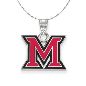 Sterling Silver Miami U Small Enamel 'M' Necklace - 20 Inch